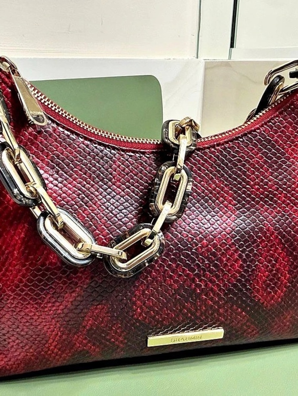 Brahmin Esme Leather Shoulder Bag in Red & Black NWT
